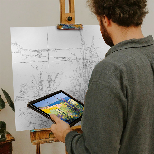 Artist with iPad and Easel