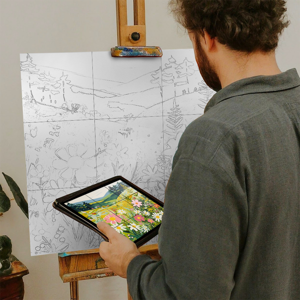 Artist with iPad and Easel