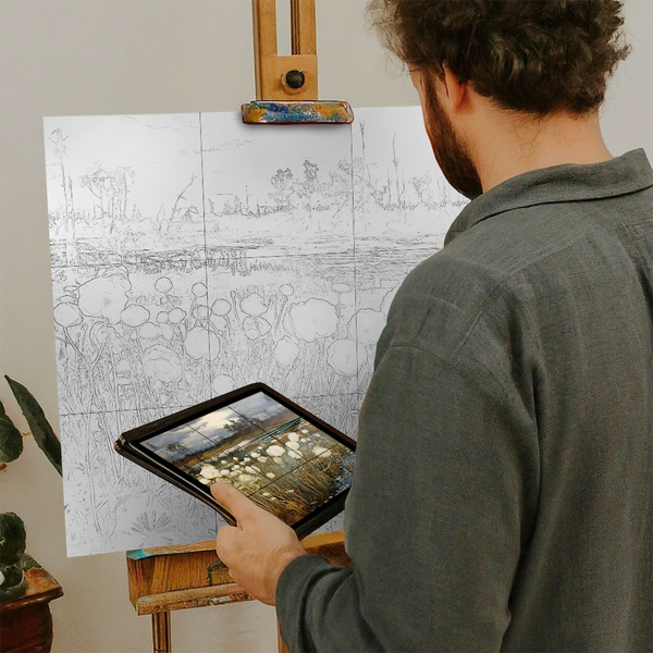 Artist with iPad and Easel