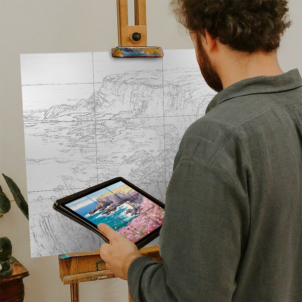 Artist with iPad and Easel