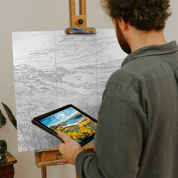 Artist with iPad and Easel