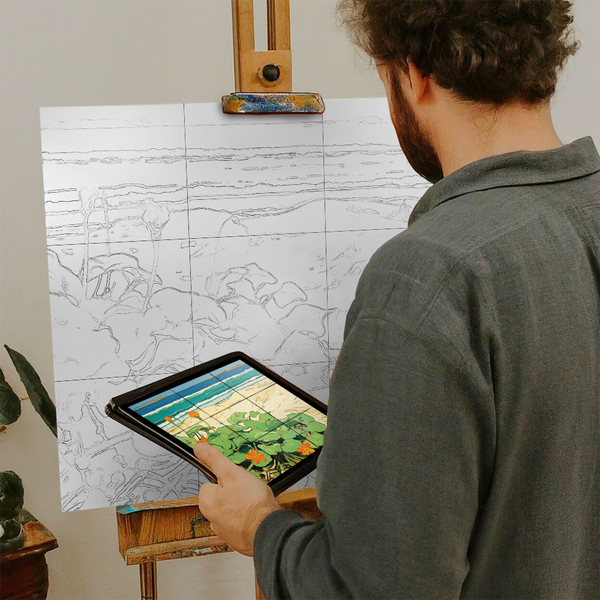 Artist with iPad and Easel