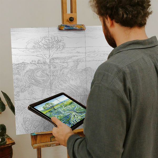 Artist with iPad and Easel