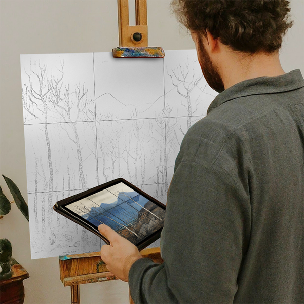 Artist with iPad and Easel