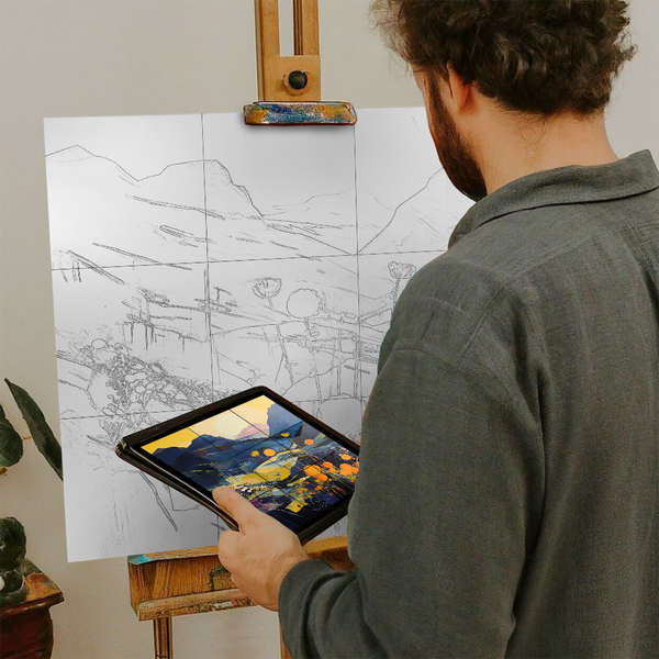 Artist with iPad and Easel