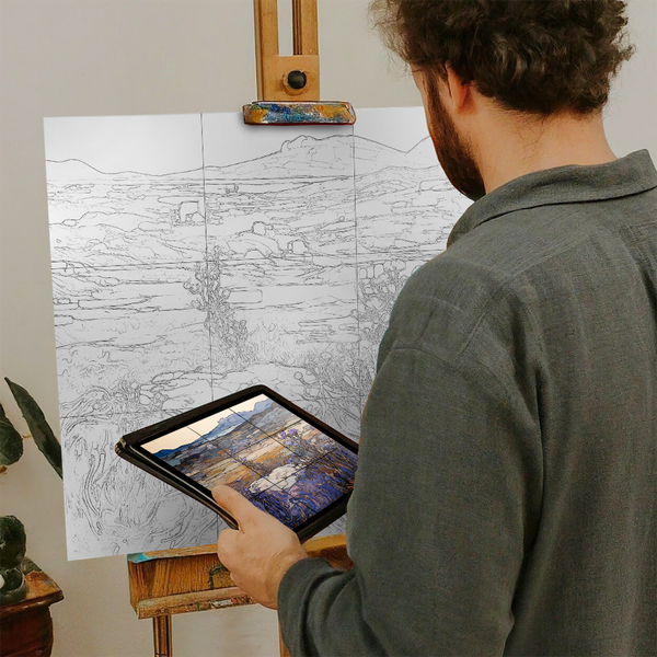 Artist with iPad and Easel