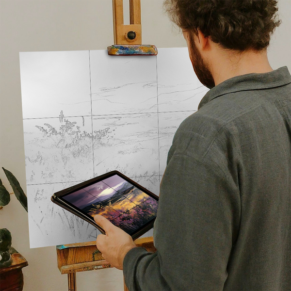 Artist with iPad and Easel