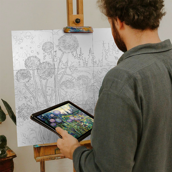 Artist with iPad and Easel