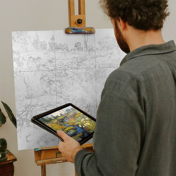 Artist with iPad and Easel