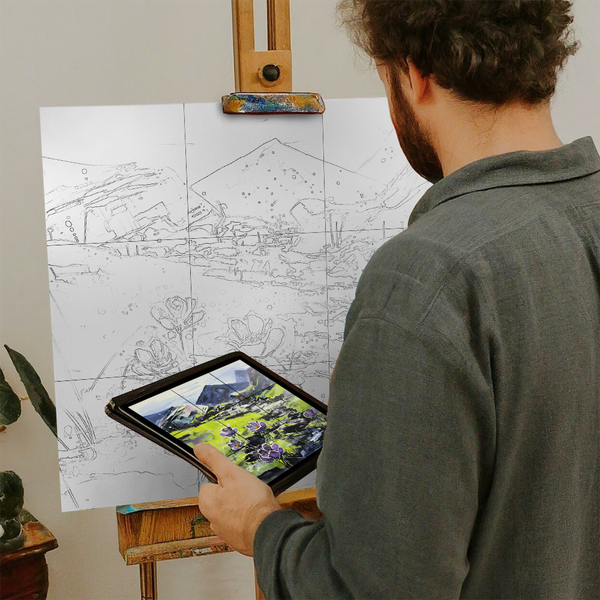 Artist with iPad and Easel