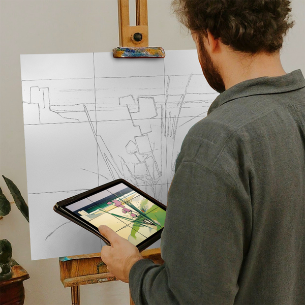 Artist with iPad and Easel