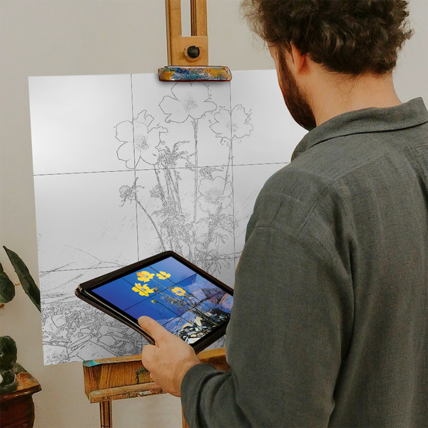 Artist with iPad and Easel