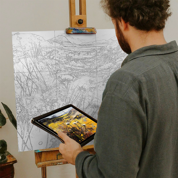 Artist with iPad and Easel