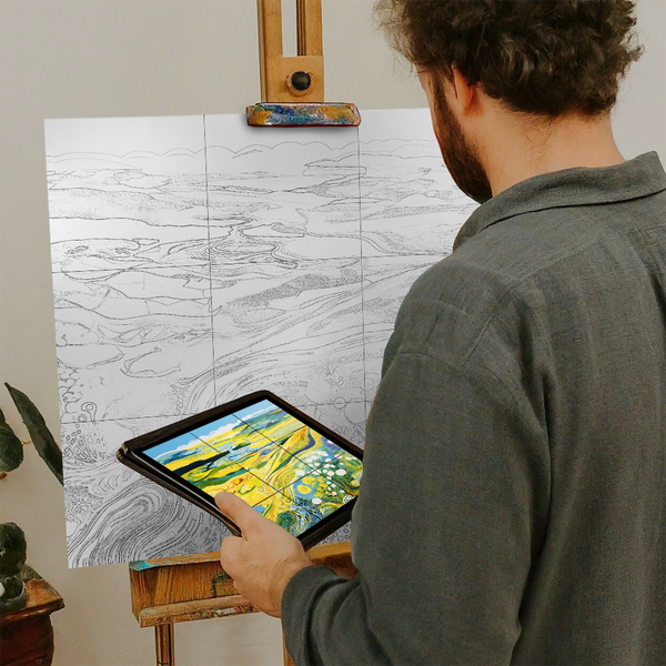 Artist with iPad and Easel