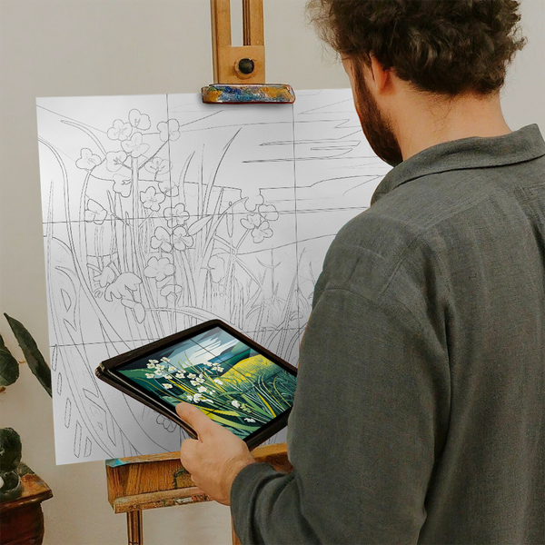 Artist with iPad and Easel