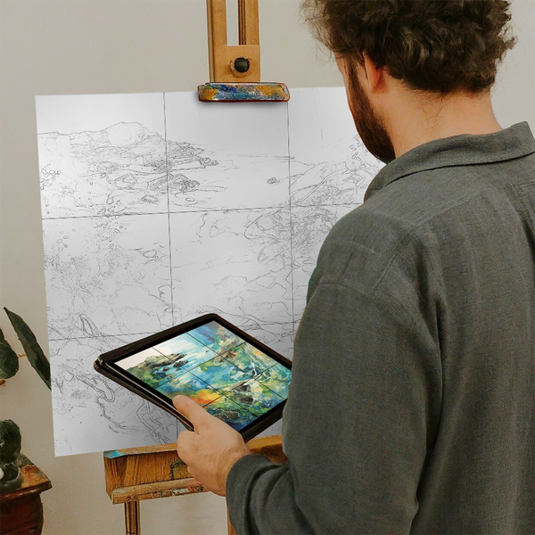 Artist with iPad and Easel