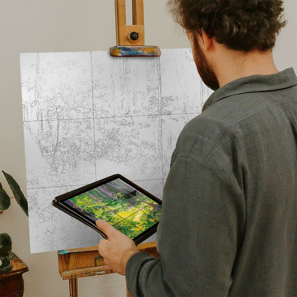 Artist with iPad and Easel