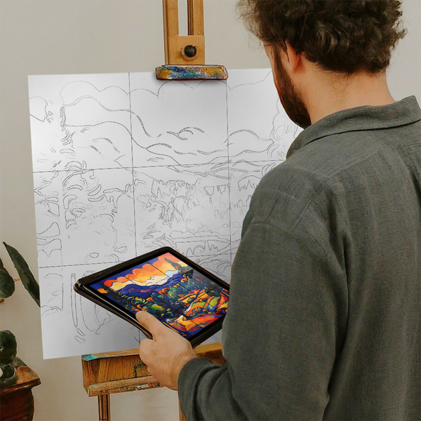 Artist with iPad and Easel