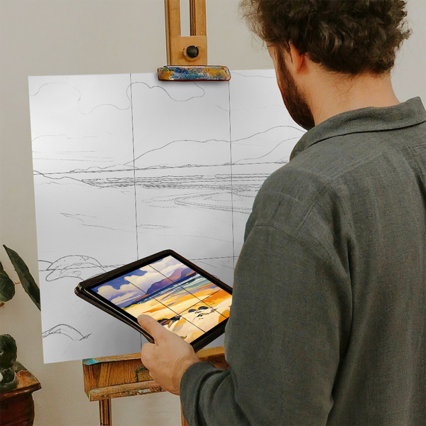 Artist with iPad and Easel