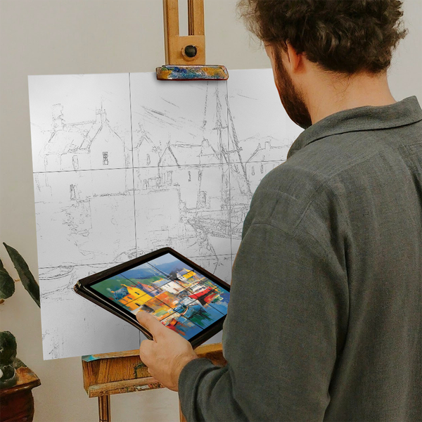 Artist with iPad and Easel