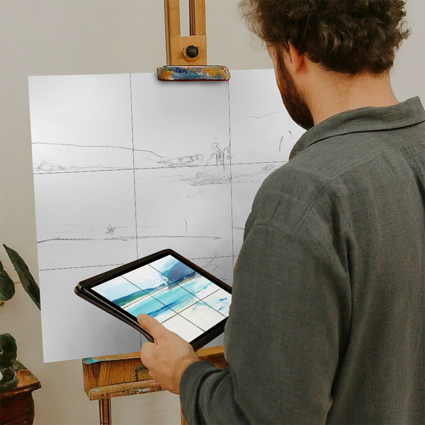 Artist with iPad and Easel