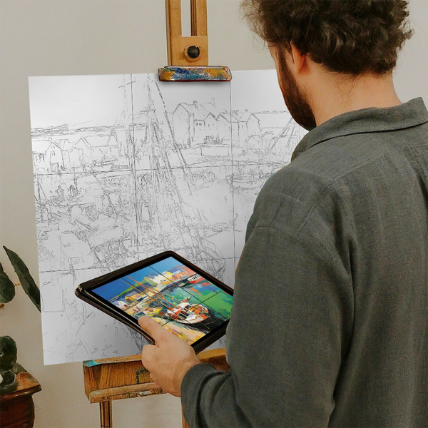 Artist with iPad and Easel