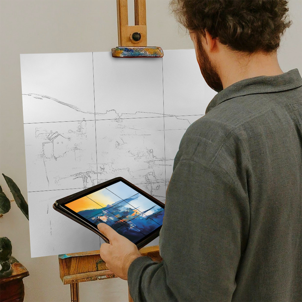 Artist with iPad and Easel