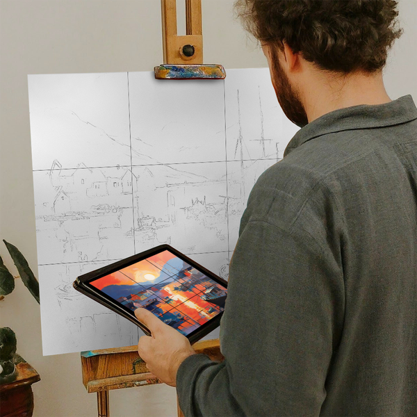 Artist with iPad and Easel