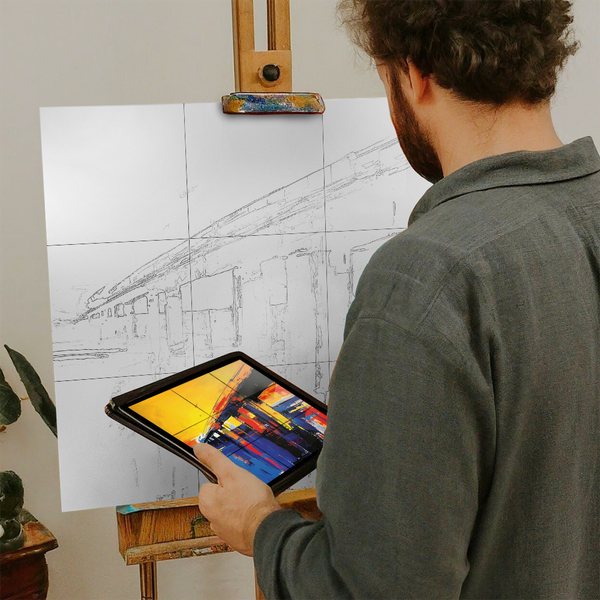 Artist with iPad and Easel