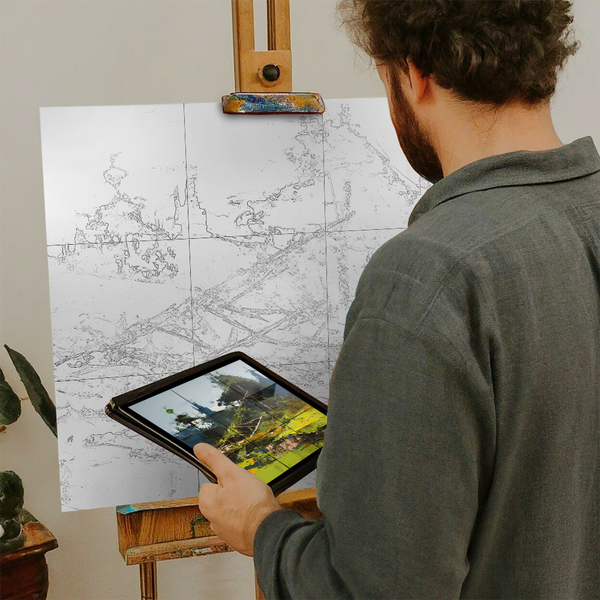 Artist with iPad and Easel