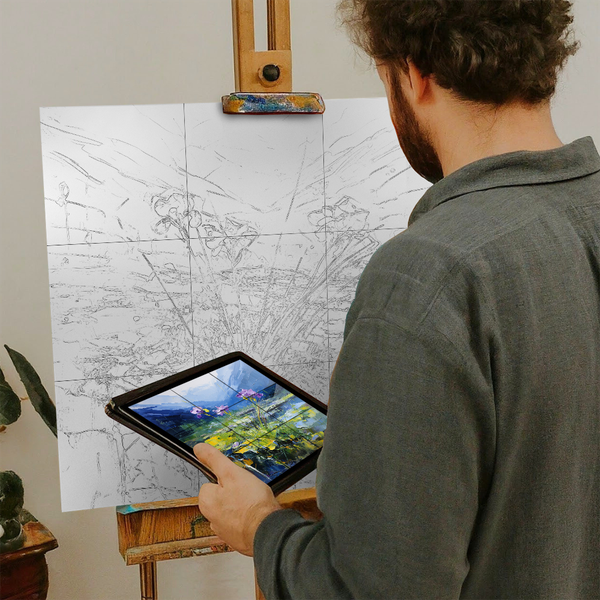 Artist with iPad and Easel