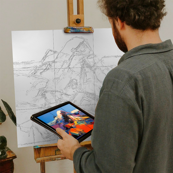 Artist with iPad and Easel