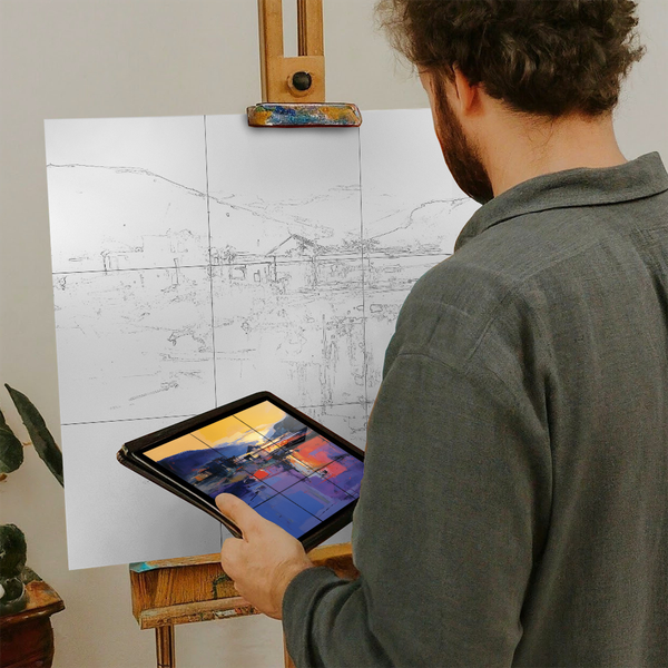 Artist with iPad and Easel