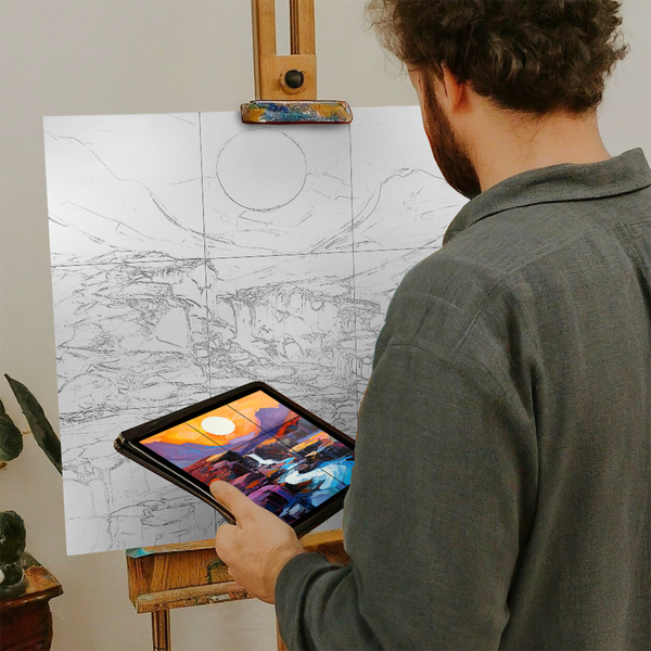 Artist with iPad and Easel