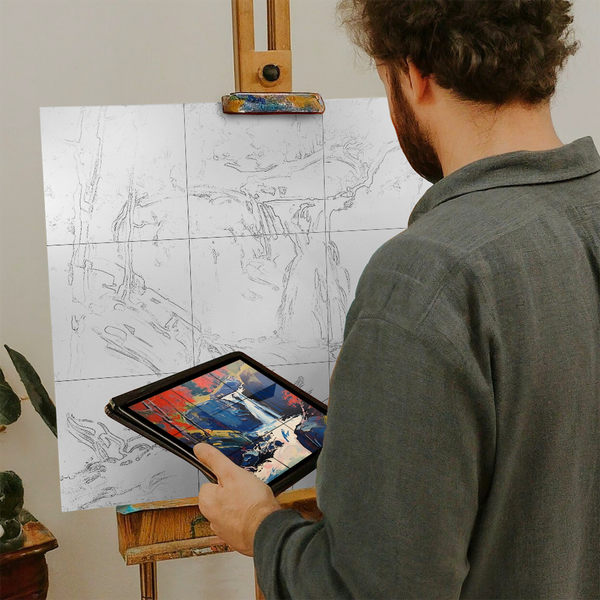 Artist with iPad and Easel