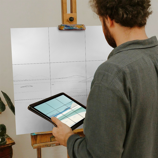 Artist with iPad and Easel