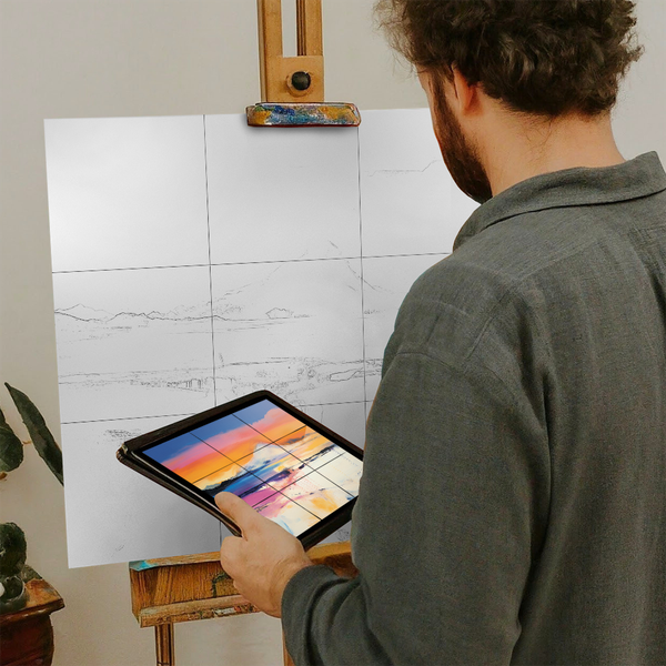 Artist with iPad and Easel