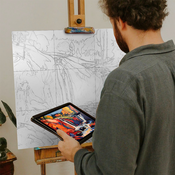 Artist with iPad and Easel