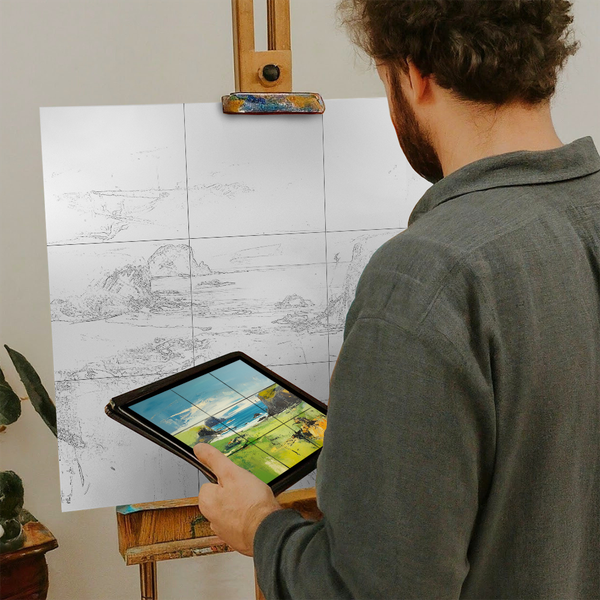 Artist with iPad and Easel