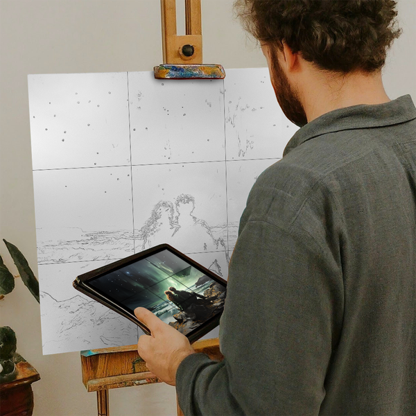 Artist with iPad and Easel