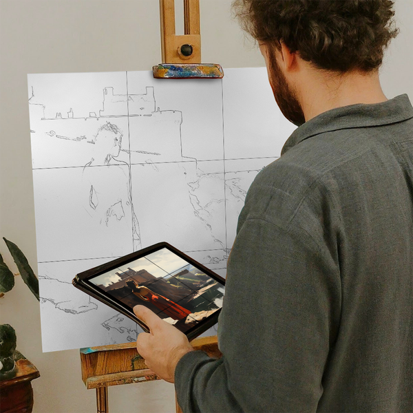 Artist with iPad and Easel