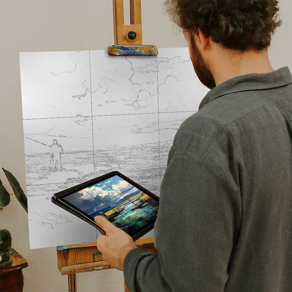 Artist with iPad and Easel