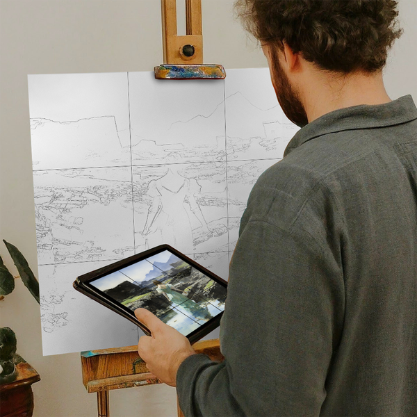 Artist with iPad and Easel