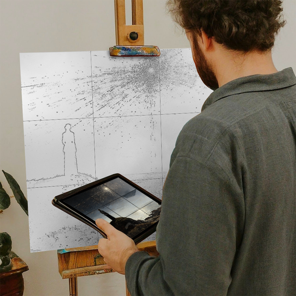 Artist with iPad and Easel