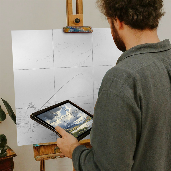 Artist with iPad and Easel