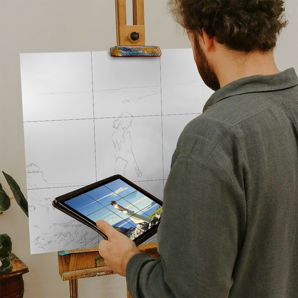 Artist with iPad and Easel