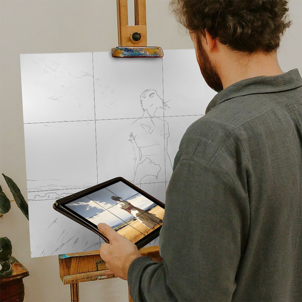 Artist with iPad and Easel