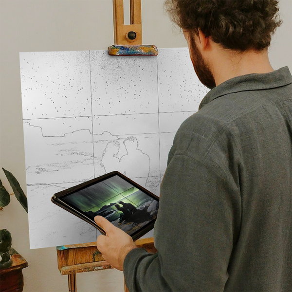 Artist with iPad and Easel