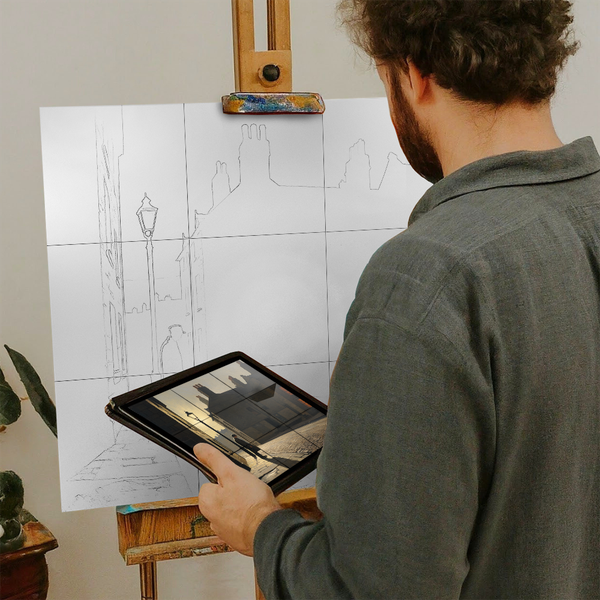 Artist with iPad and Easel