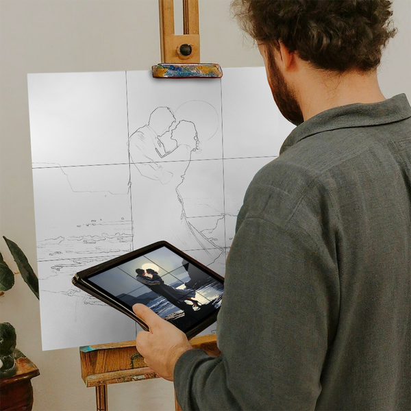 Artist with iPad and Easel